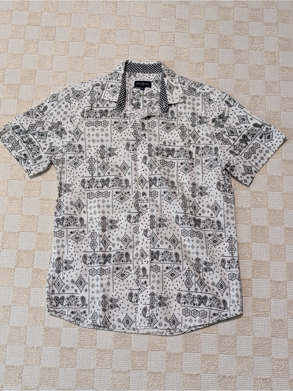 Rue Saint Patrick white and black button up shirt Size S